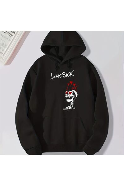 COZYWEAR سويت شيرت أسود كبير الحجم للجنسين مع قلنسوة، مطبوع بجودة عالية، مريح...