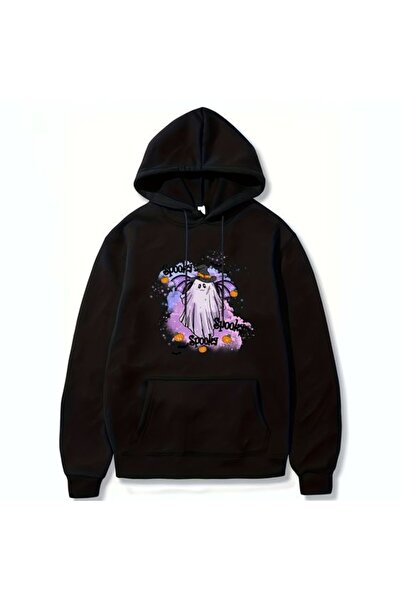 COZYWEAR سويت شيرت أسود كبير الحجم للجنسين مع قلنسوة، مطبوع بجودة عالية، مريح...