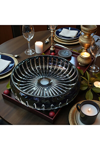 AYZ HOME 28 cm El Kesmesi Renkli Kristal Cam Kase - El İşçiliği Dekoratif Sun...