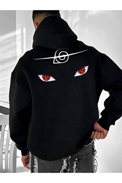 COZYWEAR سويت شيرت أسود كبير الحجم للجنسين مع قلنسوة، مطبوع بجودة عالية، مريح...