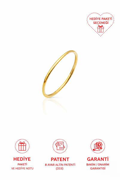 KAR DİAMOND 8 Ayar Altın Ajda Yüzük – İnce Sade Şık Kadın Yüzük – Sertifikalı...