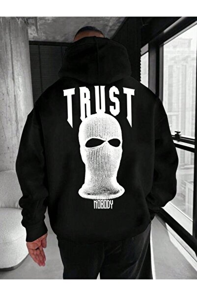 COZYWEAR سويت شيرت أسود كبير الحجم للجنسين مع قلنسوة، مطبوع بجودة عالية، مريح...