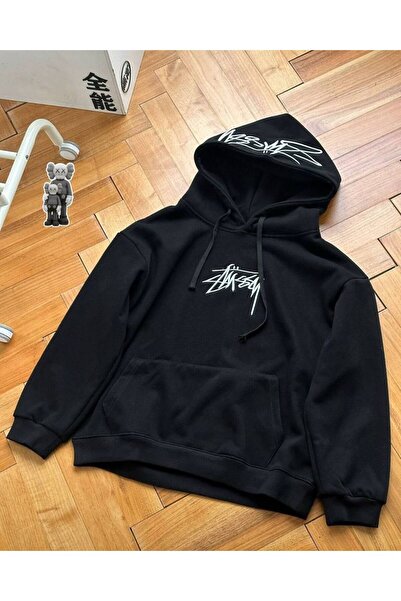 COZYWEAR سويت شيرت أسود كبير الحجم للجنسين مع قلنسوة، مطبوع بجودة عالية، مريح...