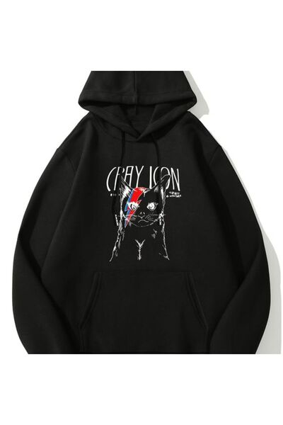 COZYWEAR سويت شيرت أسود كبير الحجم للجنسين مع قلنسوة، مطبوع بجودة عالية، مريح...
