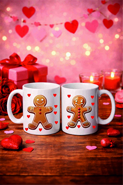 Eshimo Set of 2 Mugs with Gingerbread Man Design - Winter Sun Romance