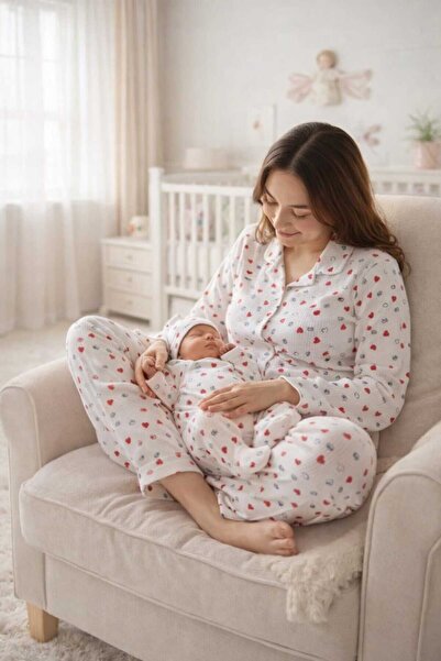 KATIA Mother & Baby Soft Cotton Pajama Set – Star Patterned, Suitable for 3-M...
