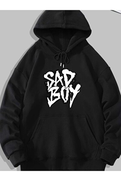 COZYWEAR سويت شيرت أسود كبير الحجم للجنسين مع قلنسوة، مطبوع بجودة عالية، مريح...