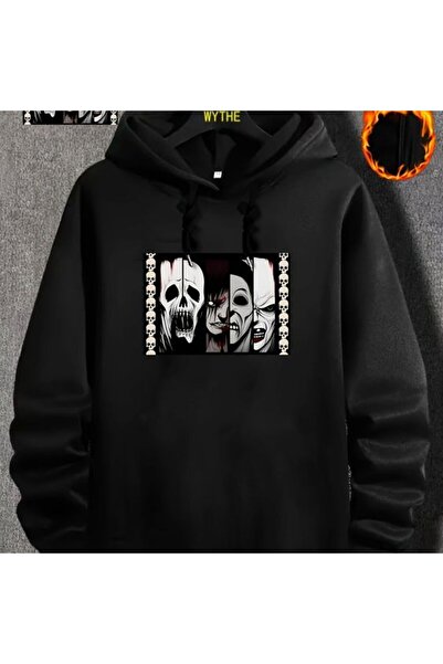COZYWEAR سويت شيرت أسود كبير الحجم للجنسين مع قلنسوة، مطبوع بجودة عالية، مريح...
