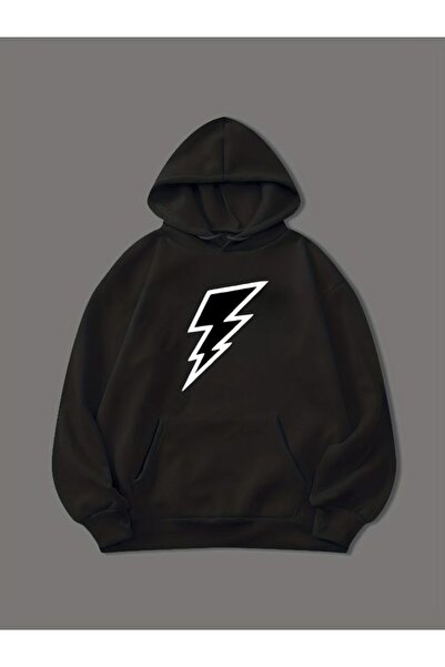 COZYWEAR سويت شيرت أسود كبير الحجم للجنسين مع قلنسوة، مطبوع بجودة عالية، مريح...