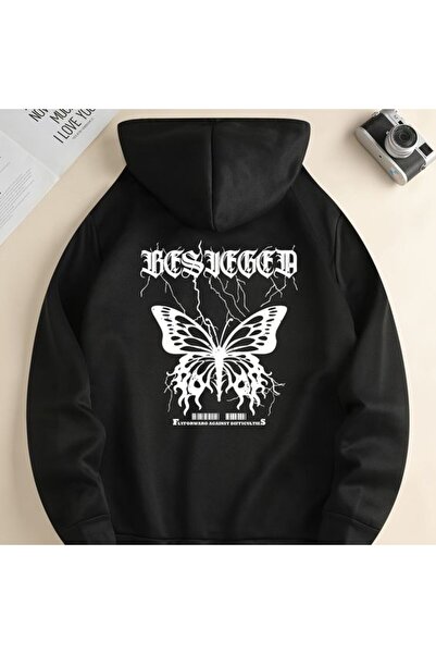COZYWEAR سويت شيرت أسود كبير الحجم للجنسين مع قلنسوة، مطبوع بجودة عالية، مريح...