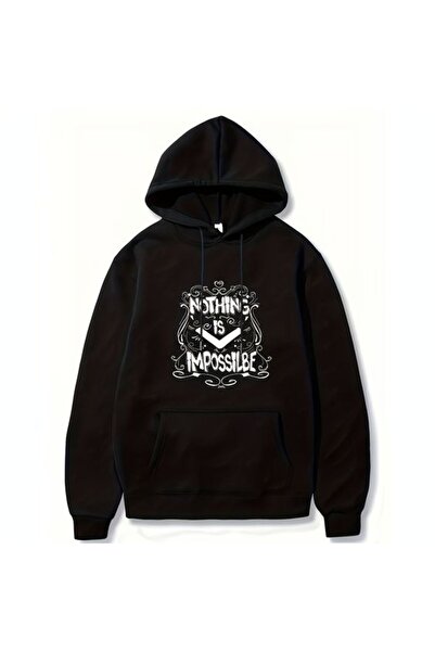 COZYWEAR سويت شيرت أسود كبير الحجم للجنسين مع قلنسوة، مطبوع بجودة عالية، مريح...