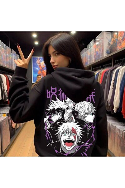 COZYWEAR سويت شيرت أسود كبير الحجم للجنسين مع قلنسوة، مطبوع بجودة عالية، مريح...
