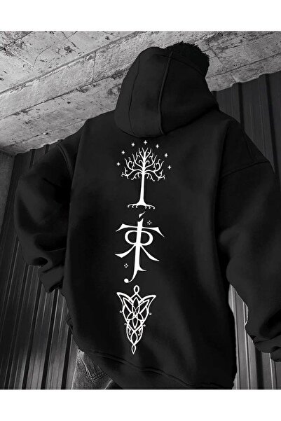 COZYWEAR سويت شيرت أسود كبير الحجم للجنسين مع قلنسوة، مطبوع بجودة عالية، مريح...