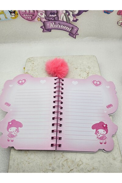 Meyra Accessories My melody Figürlü Özel Kesim Spiralli Defter Peluş Ponponlu Sanrio Karakterli Hediyelik Okul Notluğu