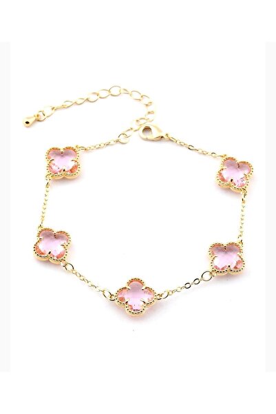 takiincim Çelik Yonca Bileklik Gold Kuvars