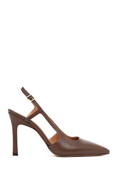 Derimod Women's Brown Open-Back High Thin Heeled Leather Shoes 26Pfd161218