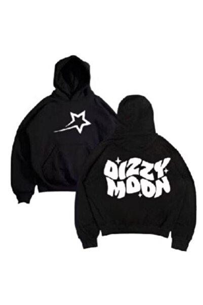 COZYWEAR سويت شيرت أسود كبير الحجم للجنسين مع قلنسوة، مطبوع بجودة عالية، مريح...