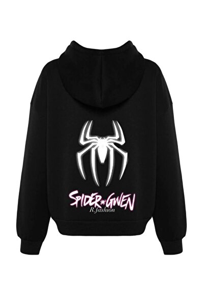 COZYWEAR سويت شيرت أسود كبير الحجم للجنسين مع قلنسوة، مطبوع بجودة عالية، مريح...