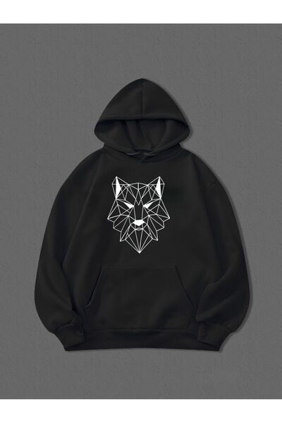COZYWEAR سويت شيرت أسود كبير الحجم للجنسين مع قلنسوة، مطبوع بجودة عالية، مريح...