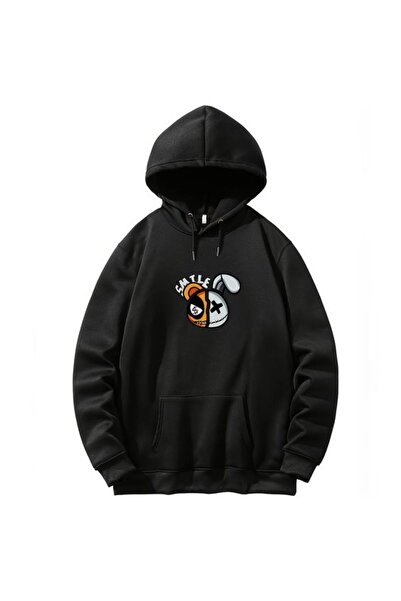 COZYWEAR سويت شيرت أسود كبير الحجم للجنسين مع قلنسوة، مطبوع بجودة عالية، مريح...