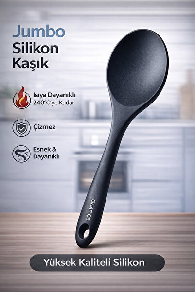 Single 30 Cm Jumbo Boy Silikon Yemek Kaşığı Yanmaz Yapışmaz Isıya Dayanıklı
