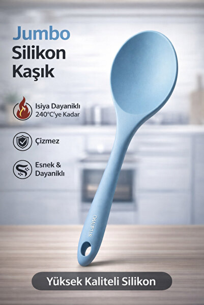 Single 30 Cm Jumbo Boy Silikon Yemek Kaşığı Yanmaz Yapışmaz Isıya Dayanıklı