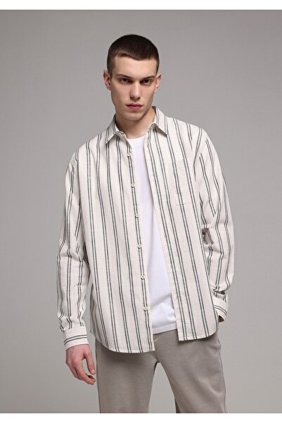 Colin's Regular Fit Shirt Neck Striped Men's Ecru Long Sleeve Shirt