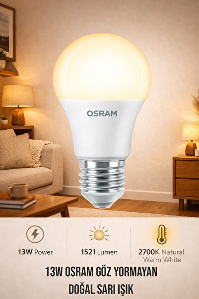 Osram 13W E27 Ampul – 1521 Lümen Doğal Sarı Işık, Enerji Tasarruflu, Uzun Ömü...