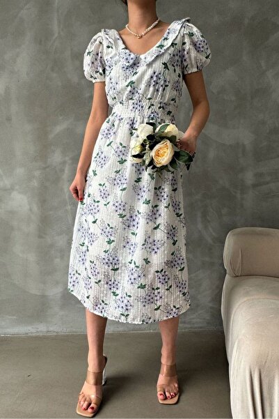 Caddebostan Moda Embroidery Detailed Floral Patterned Backless Midi Length Su...