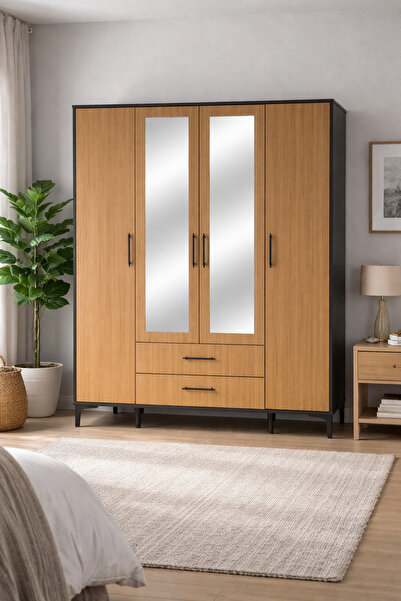 bomobi Neva 4 Kapaklı 2 Çekmeceli Ayaklı Dolap (Y:198cm,D:52cm,G:160cm)