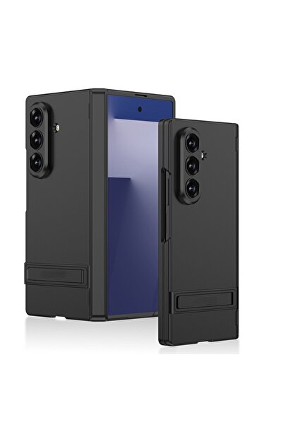 Paladyum Case غطاء أسود صلب متوافق مع سامسونج جالاكسي زد فولد 7 مع حامل