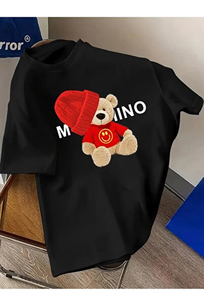 Massgai Unisex Smile Bear Printed Oversize 100% Cotton T-Shirt