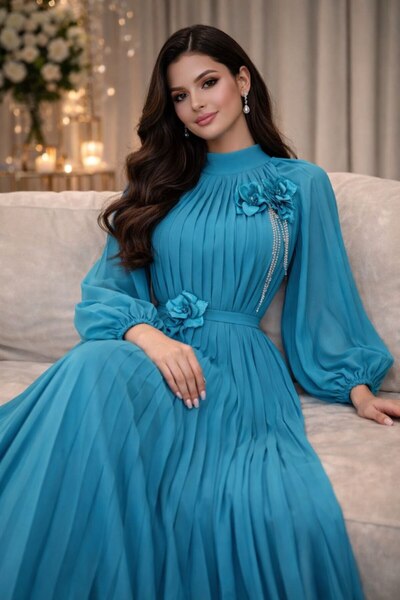 LATEANA Women's elegant chiffon pleated maternity dress