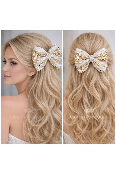 QUEEN AKSESUAR Πολυτελής σχεδίαση, λαμπερό λευκόχρυσο φιόγκο με παγιέτες και ...