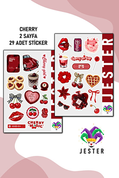 Cherry Sticker, Çıkartma, Günlük, Ajanda, Planlayıcı, Bullet, Journal, Scrapbook