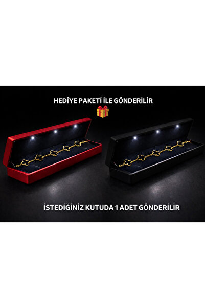 Nutly Accessories Işıklı Kutuda Siyah- Altın Renk Yonca Bileklik - Erkek Arka...