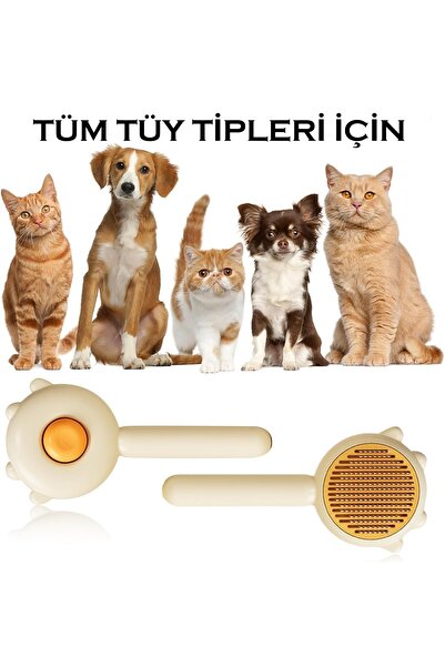 SARFEX Kedi Köpek Tüy Toplama Tarama Otomatik Temizlenen Tuşlu Kulak Şekilli Fırça