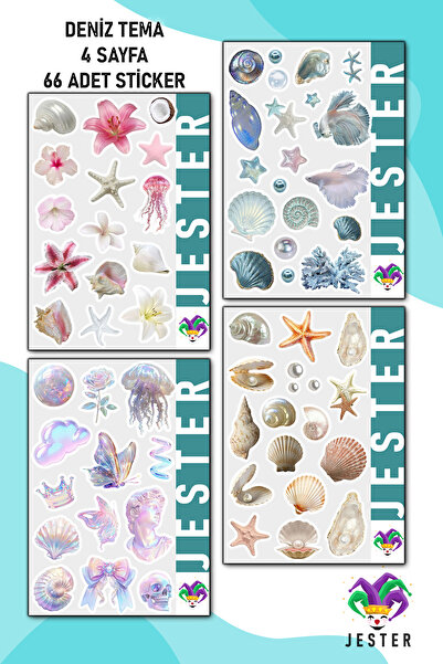 Jester Deniz Canlıları 4'lü Sticker, Çıkartma, Günlük, Ajanda, Planlayıcı, Bu...
