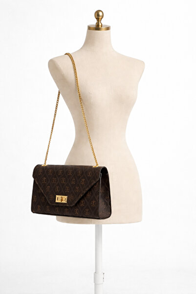 GenelTedarik Monogram Desenli Zincir Askılı Kapaklı Omuz Çantası Şık ve Günlü...