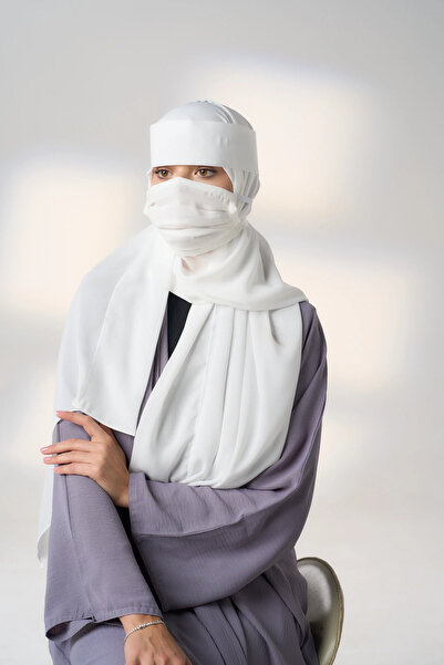 HIJAB VIP طرحه كوري وكمام وخط جبهة - أوف وايت
