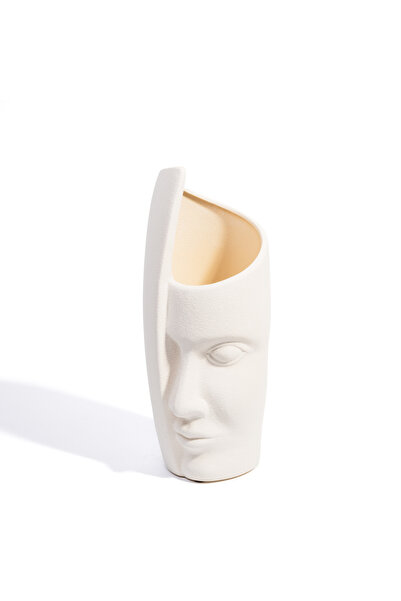 Malooki Modern Minimalist Ceramic Vase, Abstract Chip, 29 cm - Textured matte...