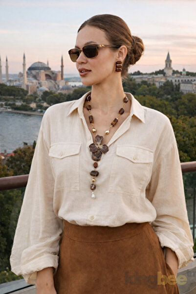 King Bee Milano Series Brown Bohemian Floral Long Necklace - Authentic Resin ...