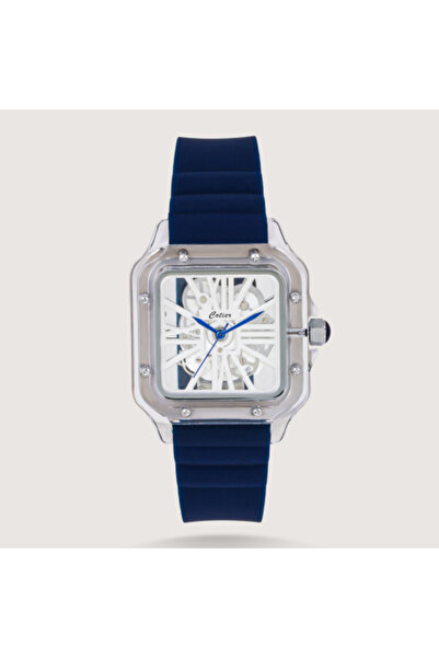 Louis Nice Transparent Frame! Men's Rubber Watch in Navy Blue