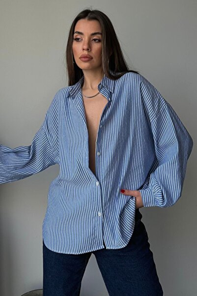 bacc Blue Striped Oversize Shirt