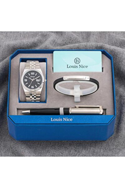 Louis Nice طقم هدايا رجالي باللونين الفضي والأسود