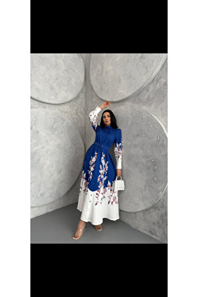 Anka Atlas kumaş A kesim desenli tesettür elbise