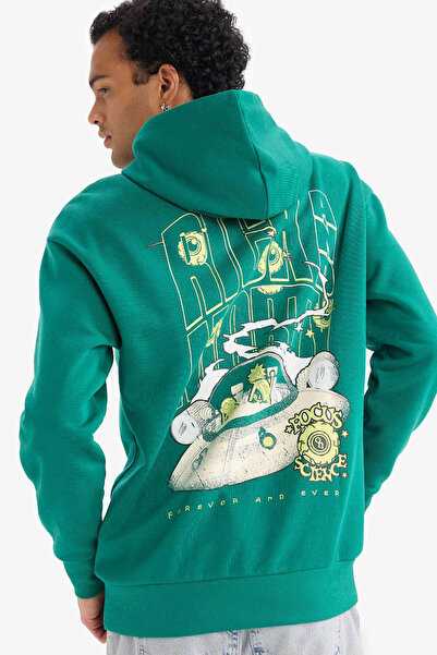DeFacto Rıck and Morty Boxy Fıt Kapüşonlu Baskılı Kalın Sweatshirt F8136AX26SP
