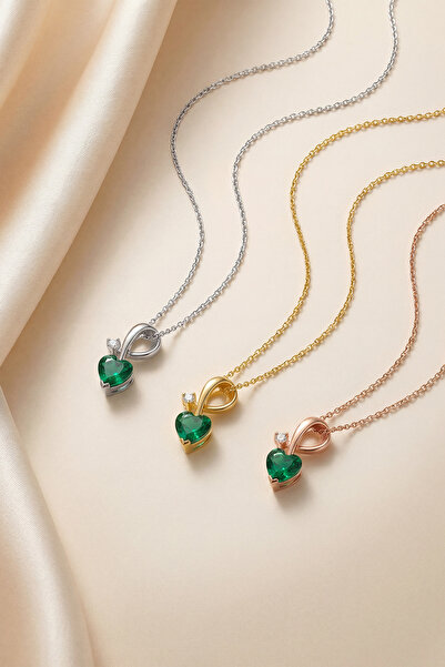 eva'sjewellery diamond 925 Ayar Gümüş Kalp Kesim Zümrüt Kolye – Doğal Pırlant...