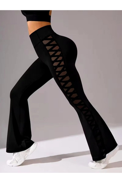 nedo7 Women's High Waist Diving Tights with Crossed Tulle Detail on the Sides