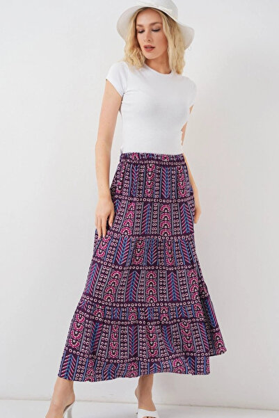 nedo7 Patterned Long Skirt 8053 - Purple